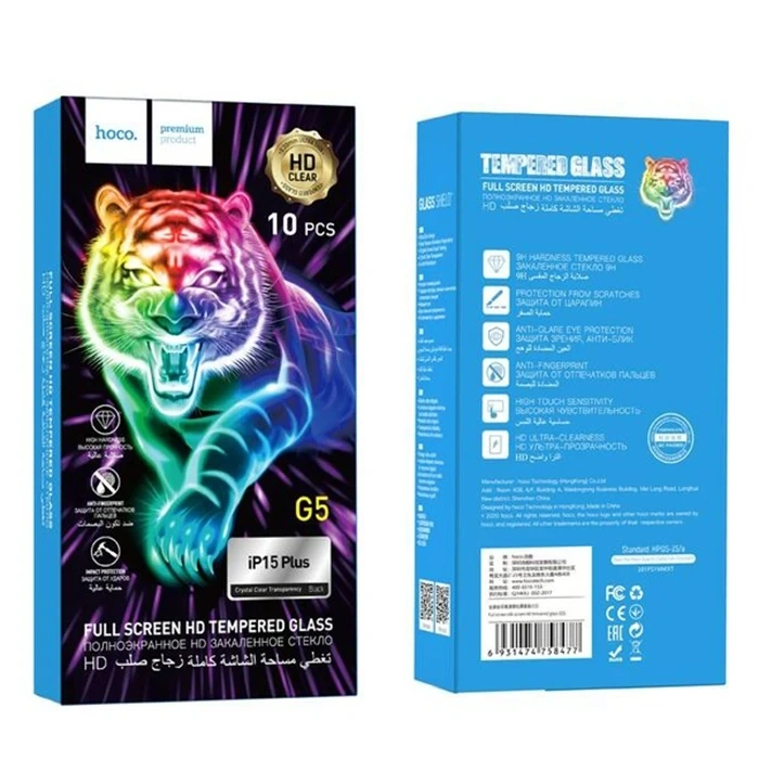 Nevamel HOCO iPhone 15 Plus Full HD Tempered Kırılmaz Cam Ekran Koruyucu 10 Adet Set-(5775)