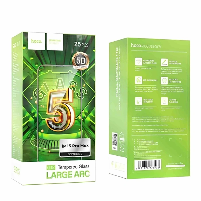 Nevamel HOCO iPhone 15 Pro Max 5D Full Tempered Kırılmaz Cam Ekran Koruyucu 25 adet Set-(5775)