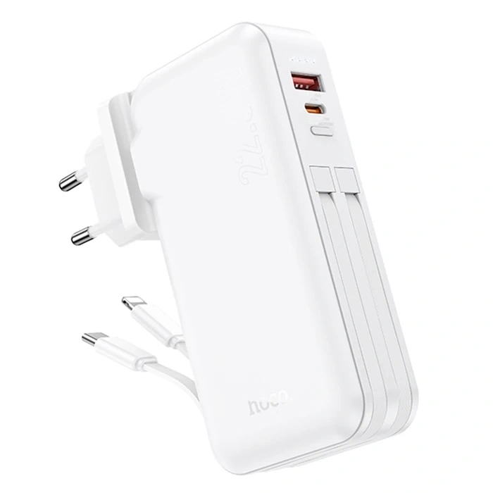 Nevamel Hoco J126 USB-A+Type-C Çıkışlı Type-c+Lightning Kablolu 10000mAh Powerbank Şarj Aleti-(5775)