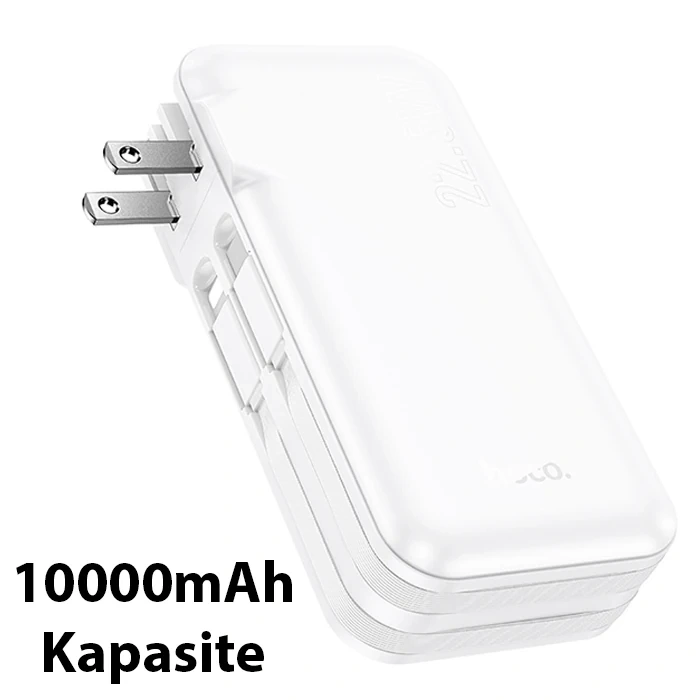 Nevamel Hoco J126 USB-A+Type-C Çıkışlı Type-c+Lightning Kablolu 10000mAh Powerbank Şarj Aleti-(5775)
