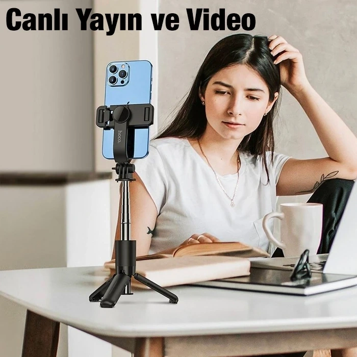 Nevamel HOCO K17 Bluetooth Uzaktan Kontrol Selfie Çubuğu Tripod Mini Canlı Yayın Standı-(5775)