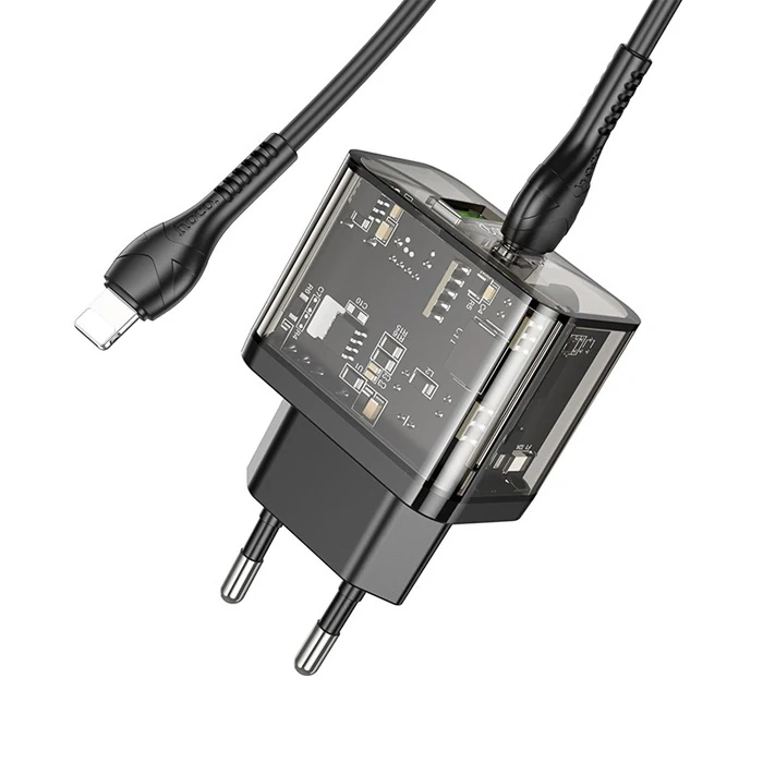 Nevamel HOCO N34 PD20W USB+Type-C + iPhone Lightning Kablo Hızlı Şarj Adaptör Seti-(5775)