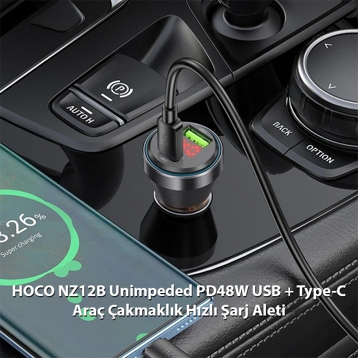 Nevamel HOCO NZ12B Unimpeded PD48W USB + Type-C Araç Çakmaklık Hızlı Şarj Aleti-(5775)