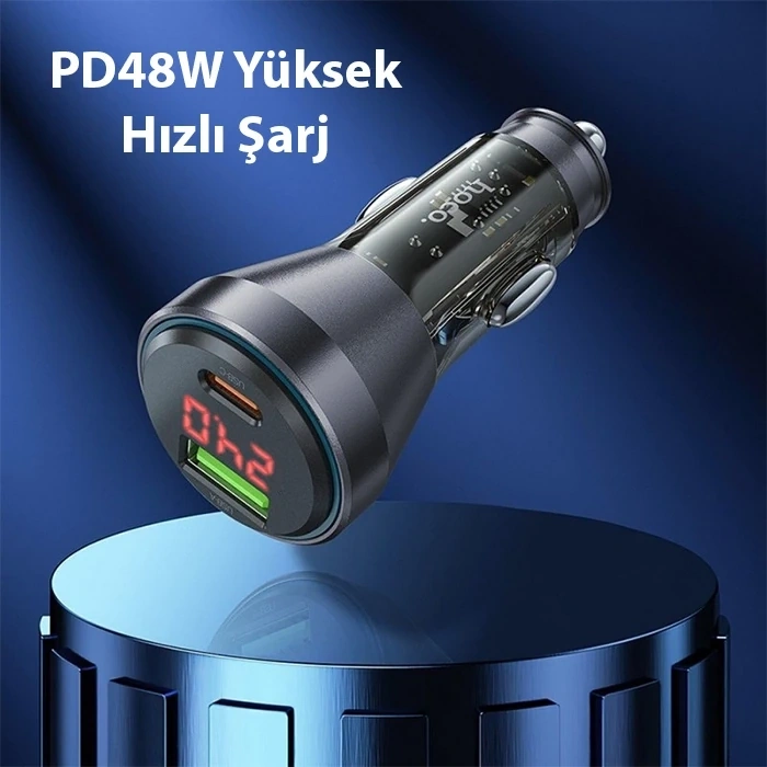 Nevamel HOCO NZ12B Unimpeded PD48W USB + Type-C Araç Çakmaklık Hızlı Şarj Aleti-(5775)