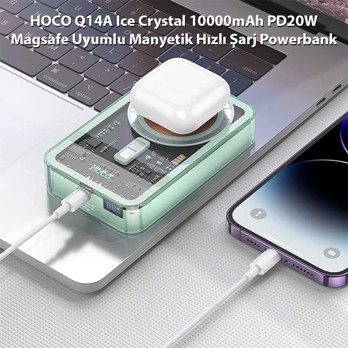 Nevamel HOCO Q14A Ice Crystal 10000mAh PD20W Magsafe Uyumlu Manyetik Hızlı Şarj Powerbank-(5775)