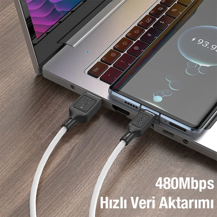 Nevamel HOCO X90 USB to Type-C 3A Silikon Hızlı Şarj ve Data Kablosu-(5775)