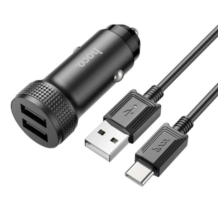 Nevamel HOCO Z49 Çift USB Girişli Araç Şarj Başlık + USB To Type-C Kablo-(5775)