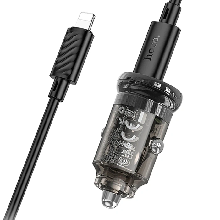 Nevamel HOCO Z53A Vision PD30W Type-C + USB QC3.0 Girişli Araç Çakmaklık Hızlı Şarj Aleti + Type-C to iPhone-(5775)