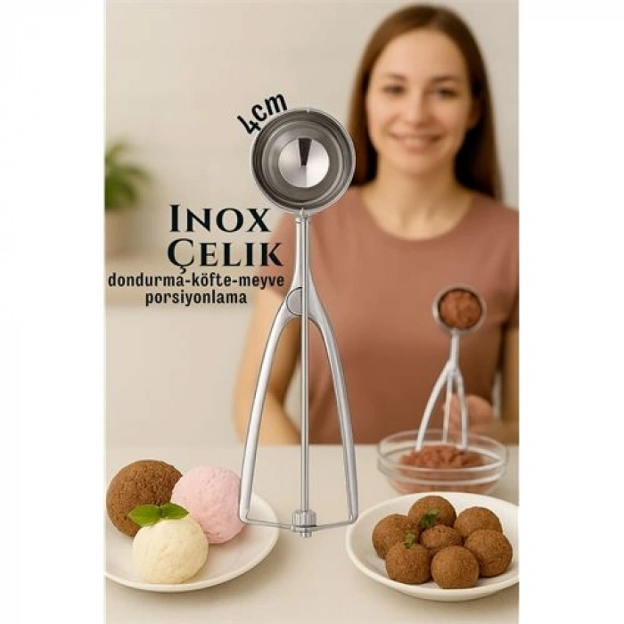 Nevamel® HSNET Inox 4 cm Dondurma Kaşığı - Karpuz Kurabiye Köfte Helva Porsiyonlama