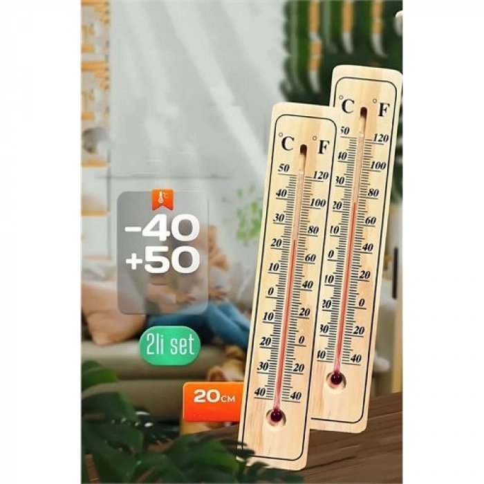 Nevamel® HSNET Termometre  - Ahşap Duvar Termometresi 2 li SET