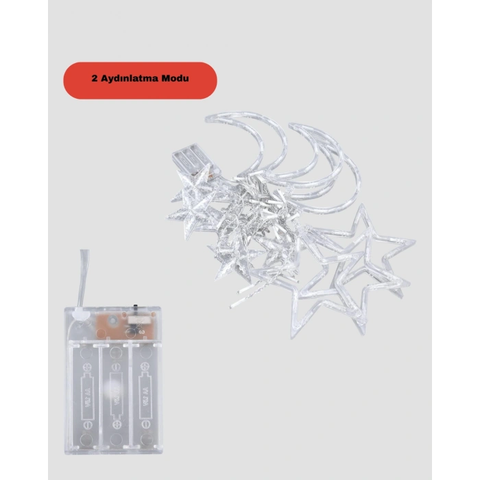 Nevamel® İç ve Dış Mekan Uyumlu Pilli Yıldız Ay Peri Led Perde