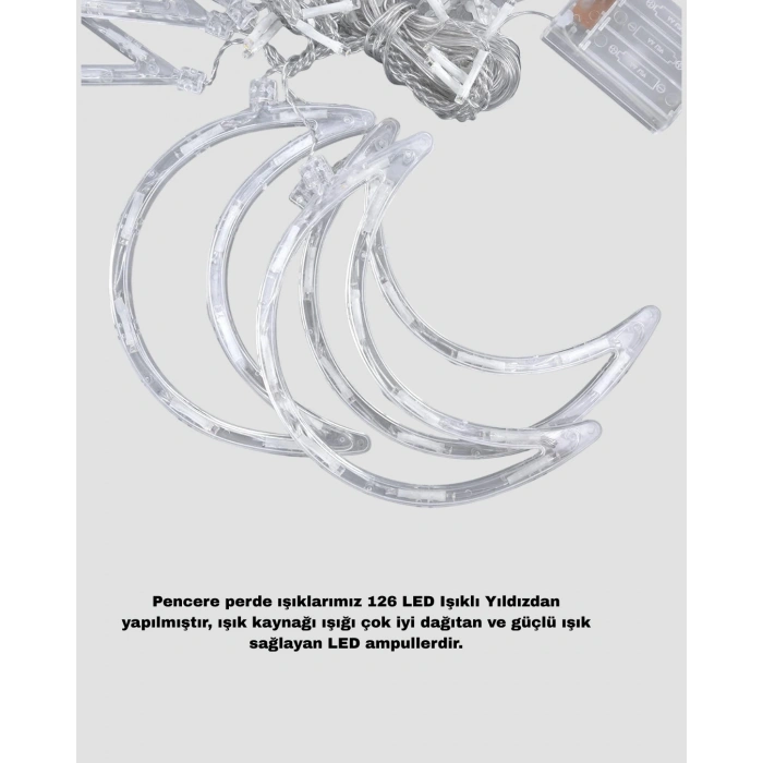 Nevamel® İç ve Dış Mekan Uyumlu Pilli Yıldız Ay Peri Led Perde