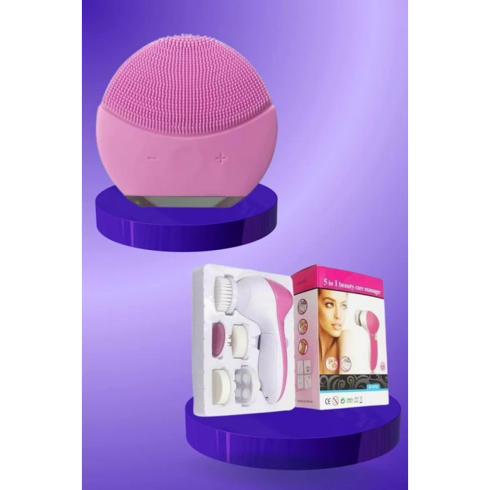 Nevamel® İkili Cilt Bakım Seti 5 Başlıklı Yüz Temizleme ve Masaj Aleti Canlandırıcı ve Onarıcı