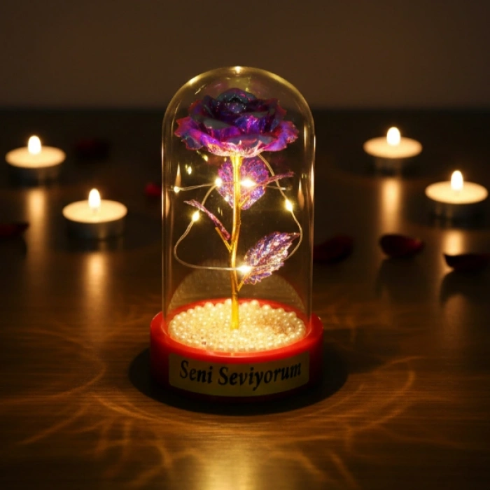 Nevamel® İncili Sonsuzluk Gülü Ledli Fanus