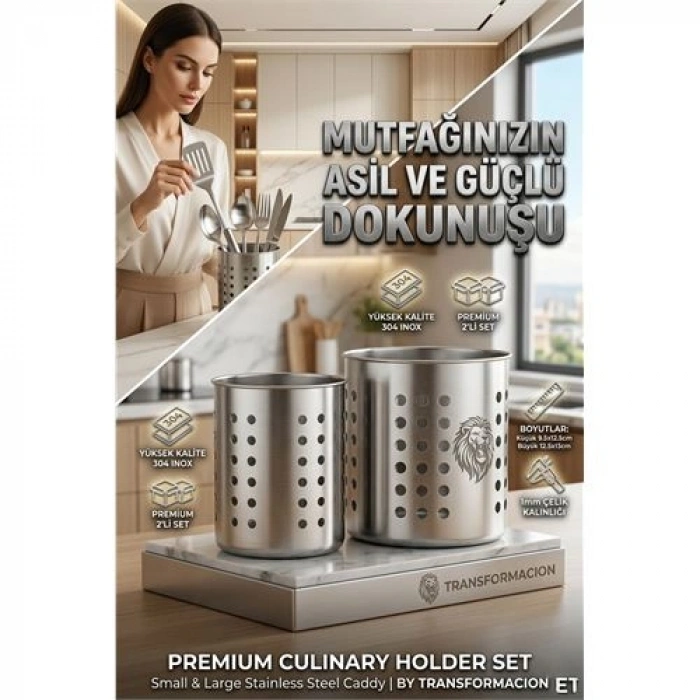 Nevamel® Inox Paslanmaz Çelik 2’li Kaşıklık Seti - 1mm Ultra Dayanıklı Tezgah Üstü Organizer 723142