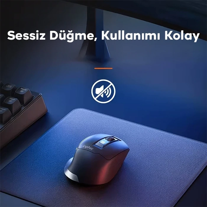 Nevamel İNPHİC M9 Kablosuz Fare Ergonomik Şarj Edilebilir Sessiz Kullanım 2.4G 500 mAh USB Mouse-(5775)