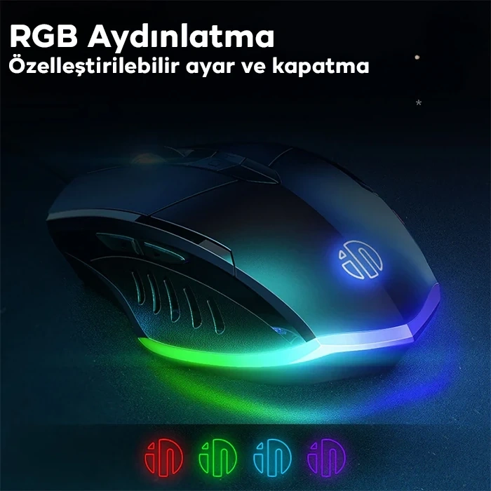 Nevamel İNPHİC W1 Sessiz Tıklama Özellikli Ergonomik Kablolu Oyun Mouse Fare 1200/7200DPI-(5775)