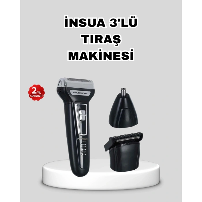 Nevamel İnsua 3’lü Tıraş Makinesi – 3 Farklı Kesim Başlığı Güçlü Motor 60 Dakika Kullanım