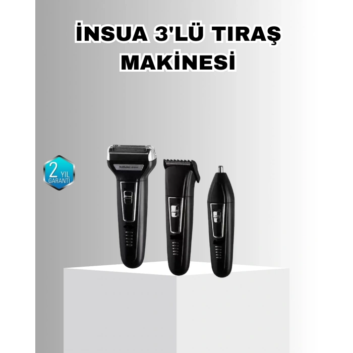 Nevamel İnsua Erkek Bakım Seti – 3 Başlıklı Şarjlı Tıraş Makinesi 60 Dakika Kablosuz Kullanım