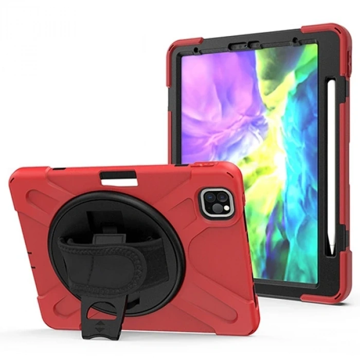 Nevamel iPad Air 4. Nesil 10.9 Kılıf Shockproof 3 Katmanlı Standlı Zırh Kılıf Kalem Yerli-(5775)