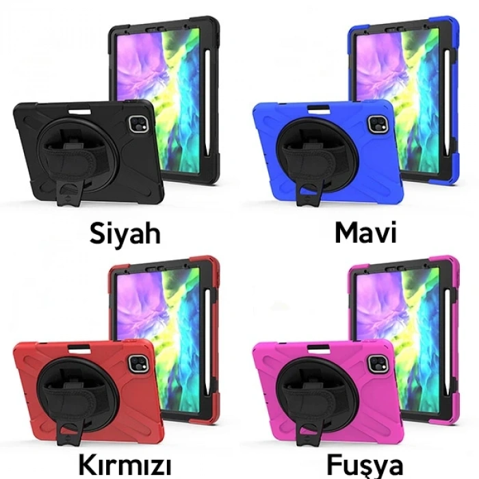 Nevamel iPad Air 4. Nesil 10.9 Kılıf Shockproof 3 Katmanlı Standlı Zırh Kılıf Kalem Yerli-(5775)