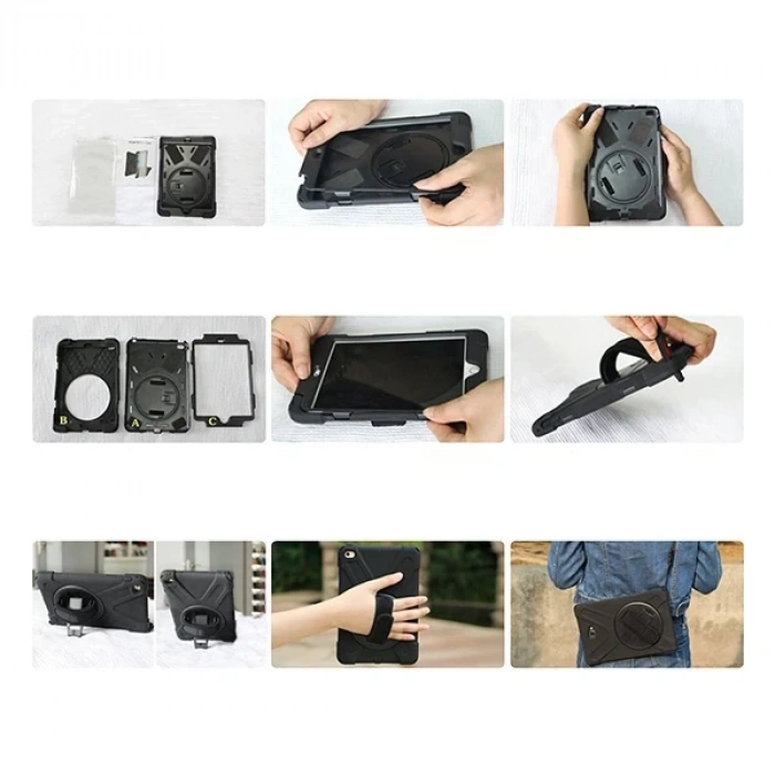 Nevamel İpad Mini 4/ 5 Shockproof 3 Katmanlı Standlı Zırh Kılıf-(5775)