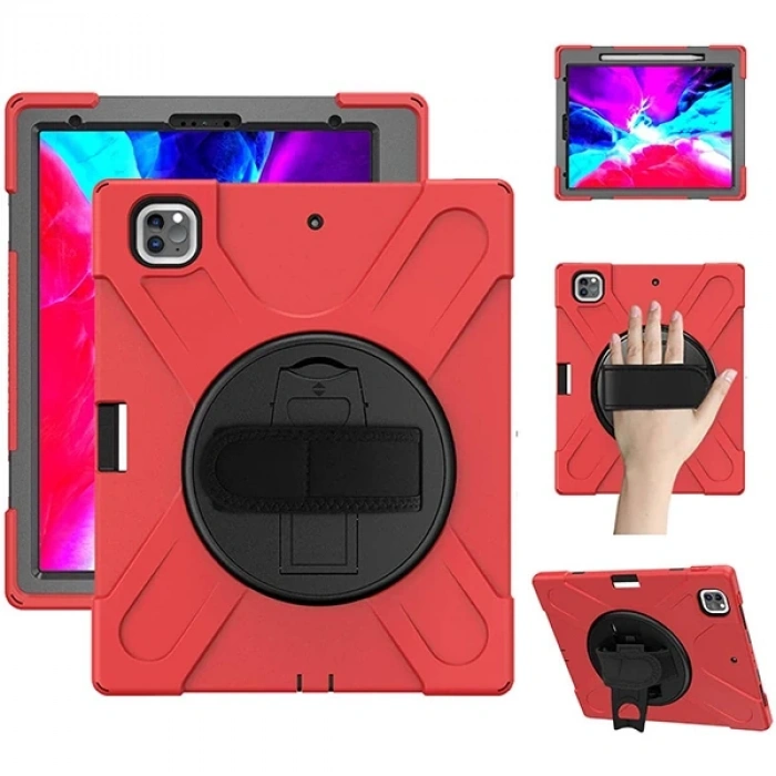 Nevamel İPad Pro 12.9-inch (2021)-(2020) Kılıf Kalem Yerli 3 Katmanlı Standlı Zırh Kılıf-Shockproof-(5775)