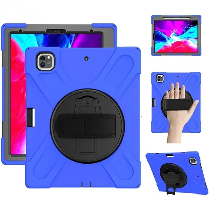 Nevamel İPad Pro 12.9-inch (2021)-(2020) Kılıf Kalem Yerli 3 Katmanlı Standlı Zırh Kılıf-Shockproof-(5775)