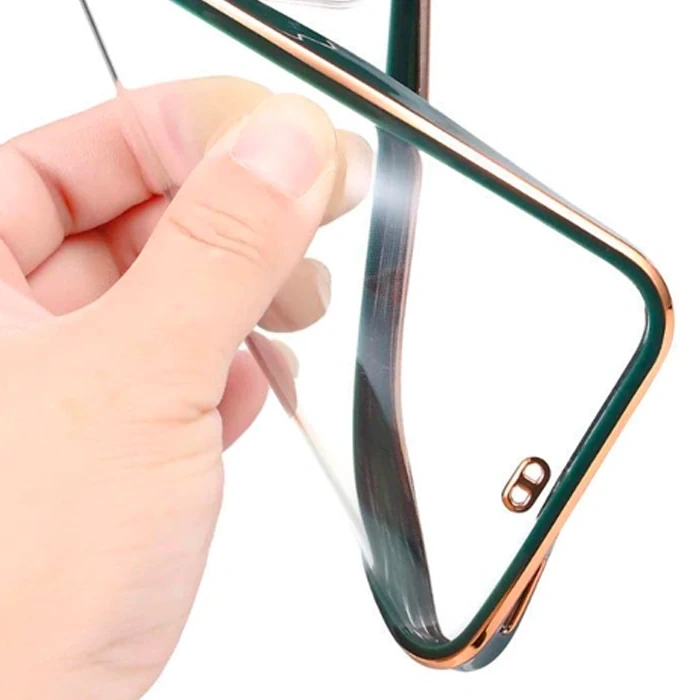 Nevamel iPhone 11 Pro 5.8inç Gold Çerçeve Kamera Korumalı Silikon Bumper Kılıf-(5775)