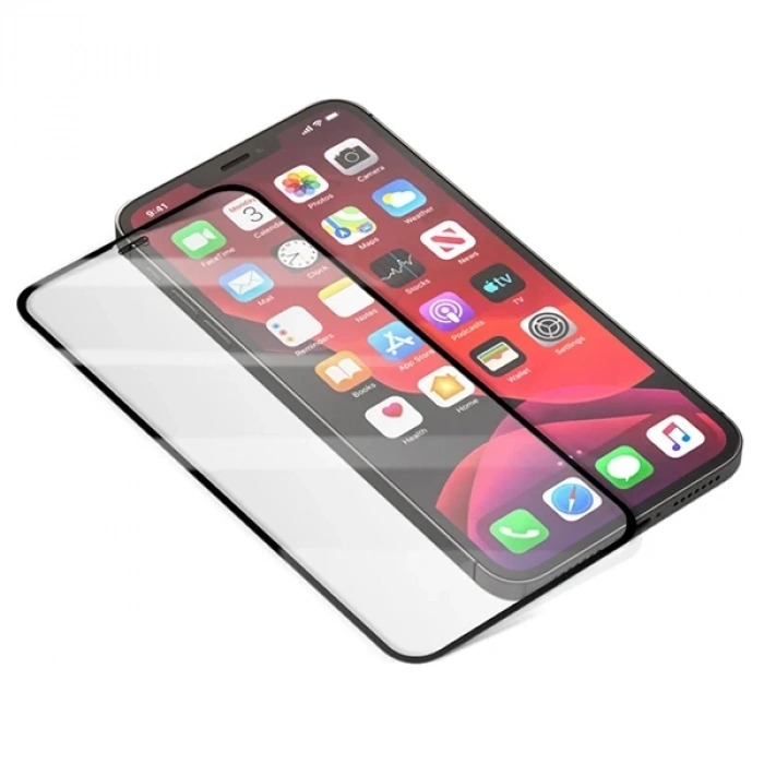 Nevamel İPhone 12/ 12 Pro 6.1 Full Glue Tempered Cam Ekran Koruyucu Full Kaplama-(5775)