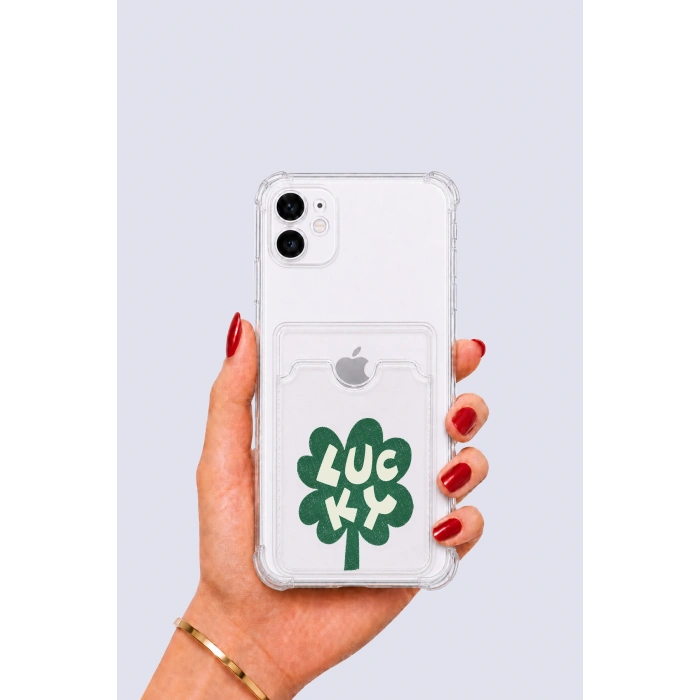 Nevamel® iPhone 12 Kartlıklı Lucky Yonca Desenli Kılıf