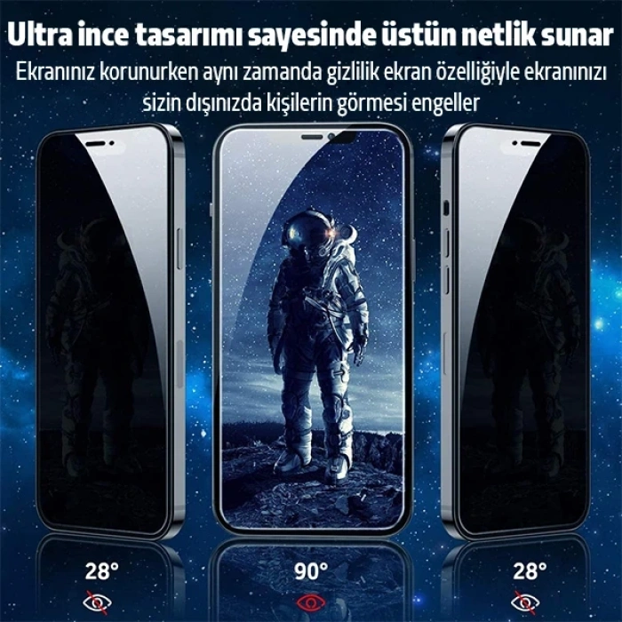 Nevamel İPhone 12 Mini Privacy Gizli Hayalet Tempered Cam Ekran Koruyucu-(5775)