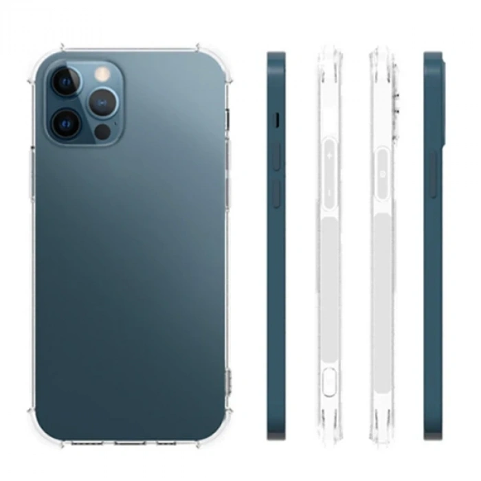 Nevamel İPhone 12 Pro 6.1 Anti-Drop Silikon Kılıf Kamera Korumalı Şeffaf Silikon Kılıf-(5775)