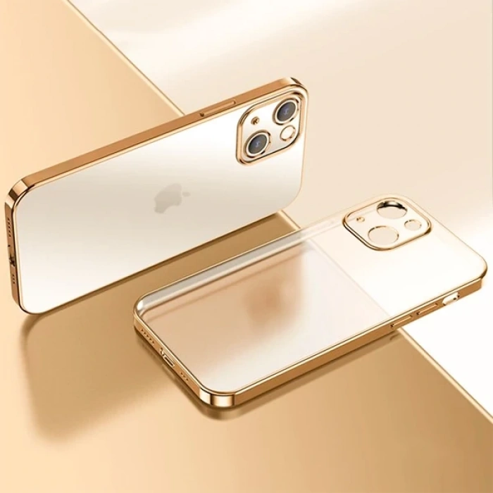 Nevamel iPhone 13 6.1inç Renkli Kenar Şeffaf Kılıf Kamera Korumalı Silikon Kılıf-(5775)