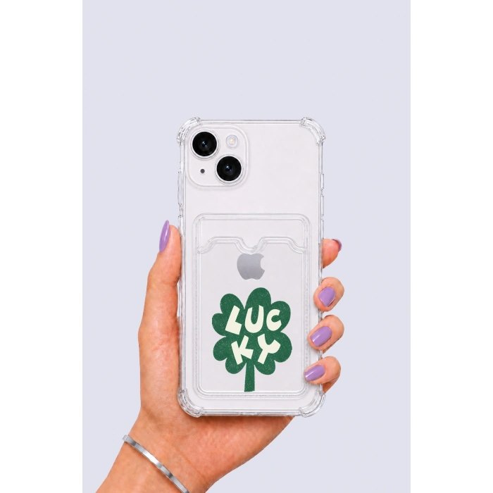 Nevamel® iPhone 13 Kartlıklı Lucky Yonca Desenli Kılıf