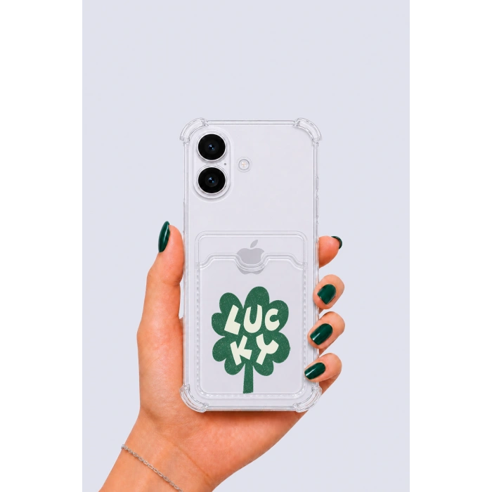 Nevamel® iPhone 16 Kartlıklı Lucky Yonca Desenli Kılıf
