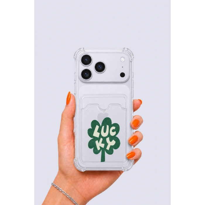 Nevamel® iPhone 17 Pro Max Kartlıklı Lucky Yonca Desenli Kılıf