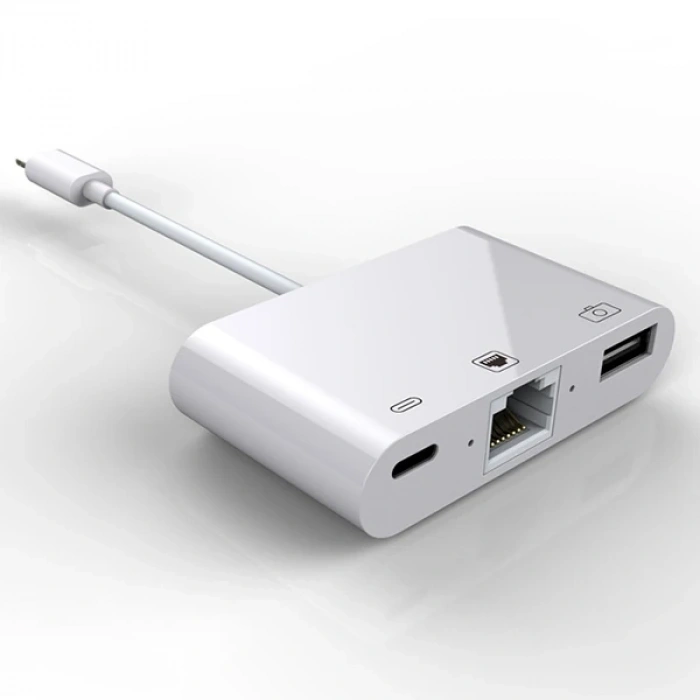 Nevamel İPhone/İPad 3İN1 Ethernet RJ45 Ve Usb Kamera Adaptörü NK107-(5775)