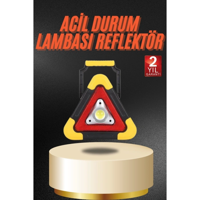 Nevamel® Işıklı İkaz Lambası Reflektör Şarjlı Işıklı Üçgen LED Acil Durum Feneri