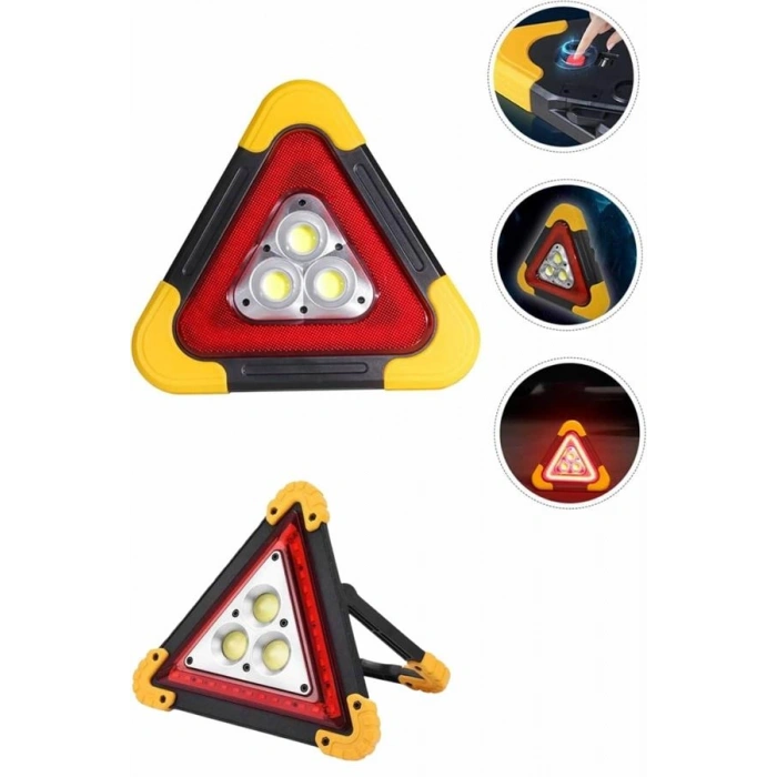 Nevamel® Işıklı İkaz Lambası Reflektör Şarjlı Işıklı Üçgen LED Acil Durum Feneri