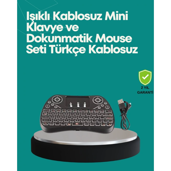Nevamel Işıklı Kablosuz Mini Klavye – 2.4 GHz Dokunmatik Mouse Özellikli
