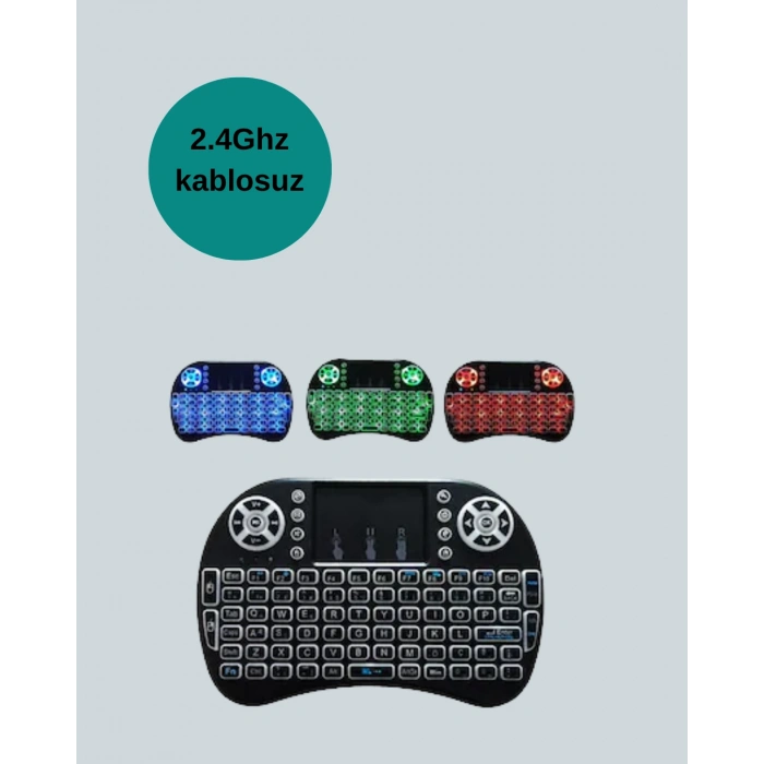 Nevamel Işıklı Kablosuz Mini Klavye – 2.4 GHz Dokunmatik Mouse Özellikli