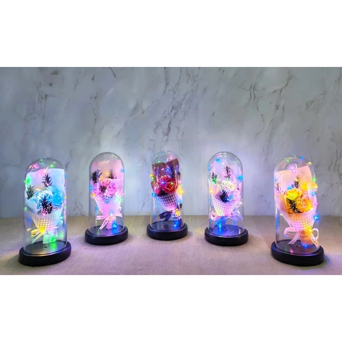 Nevamel® Işıklı Müzikli Fanus içinde Gül Buketi