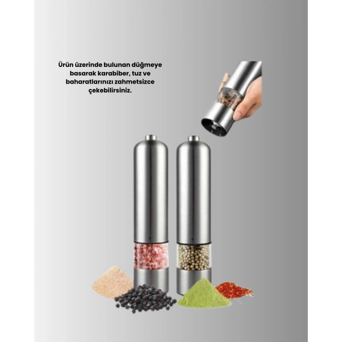 Nevamel® Işıklı Pilli Baharat Değirmeni Taze ve Pratik Öğütme