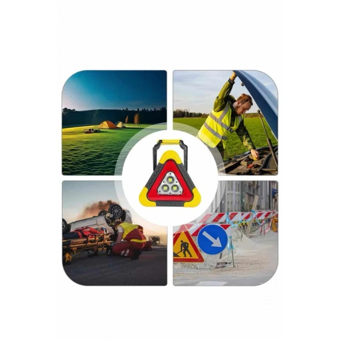 Nevamel® Işıklı Üçgen Reflektör Led Projektör Acil Durum Feneri Flaşör 500 Lümen