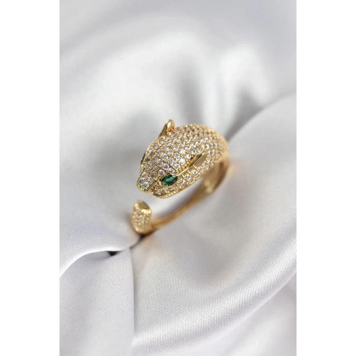 Nevamel® Jaguar Model Gold Renk Zirkon Taşlı Kadın Yüzük 5886