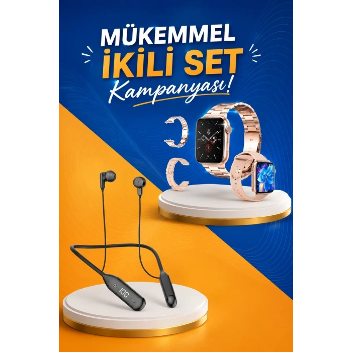 Nevamel® Kablolu Bluetooth Kulaklık ve Kadınlara Özel Bileklik Hediyeli Yeni Nesil Akıllı Saat 3 Kordonlu