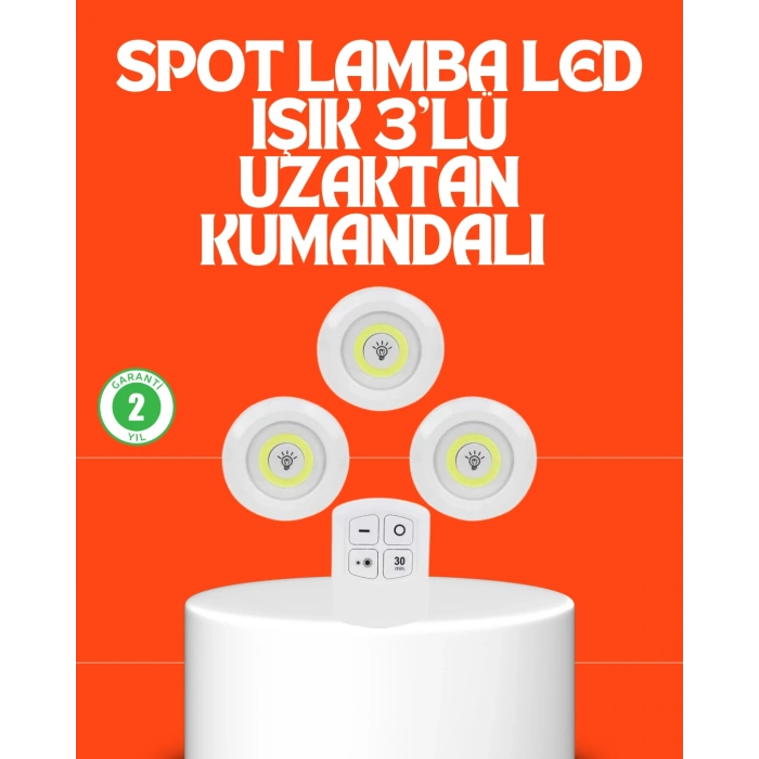 Nevamel Kablosuz 3 Lü Spot Led Lamba Seti Uzaktan Kumandalı Enerji Tasarruflu Aydınlatma