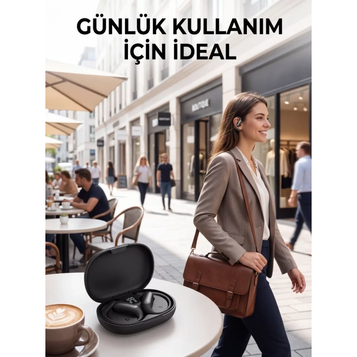 Nevamel® Kablosuz Bluetooth Spor Kulaklığı Güvenli Tutuşlu Dijital Ekranlı Şarj Kutusu