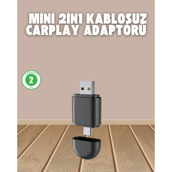 Nevamel® Kablosuz CarPlay Adaptörü – USB-A & Type-C Uyumlu Hızlı Bağlantı Cihazı
